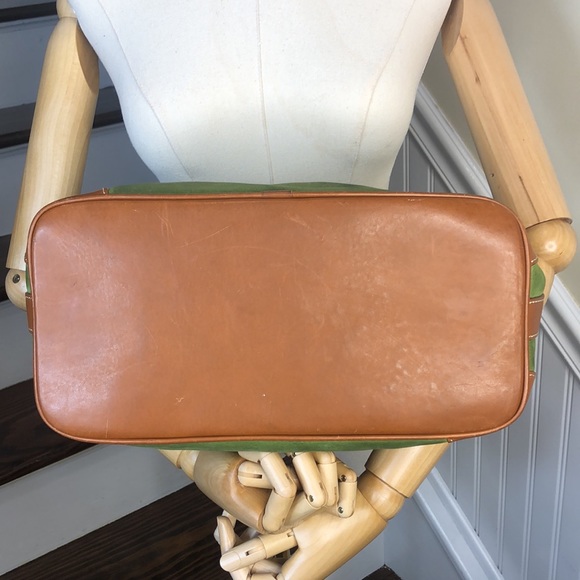VINTAGE DOONEY BOURKE Hobo Brown Shoulder Strap Green Suede Bag with Pin Lock - Picture 6 of 17